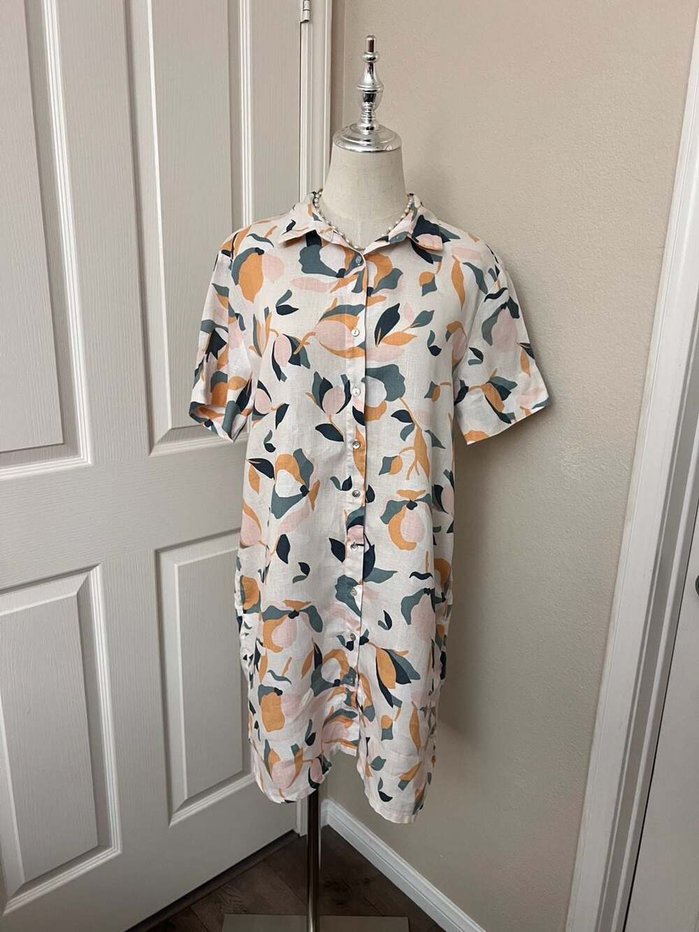 Rachel Zoe 100% Linen Floral Abstract Shirt Dress